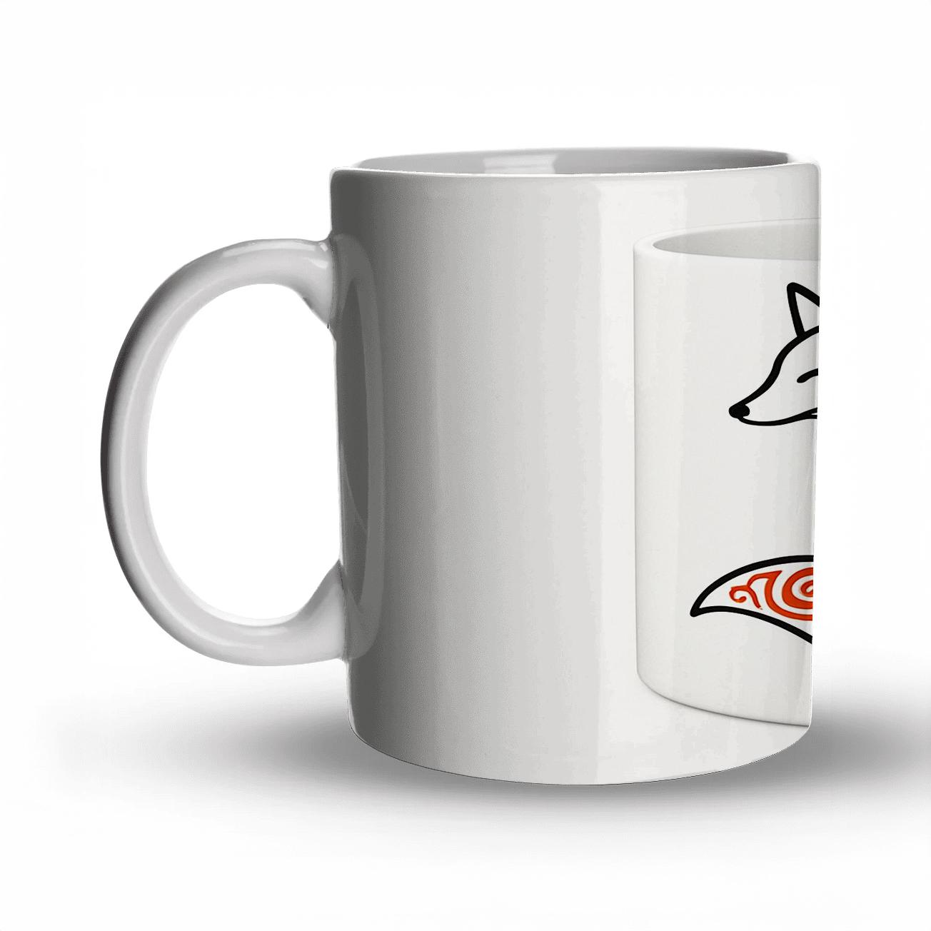 Ainu Spiral Fox Line Art Wrap travel mugs with handles