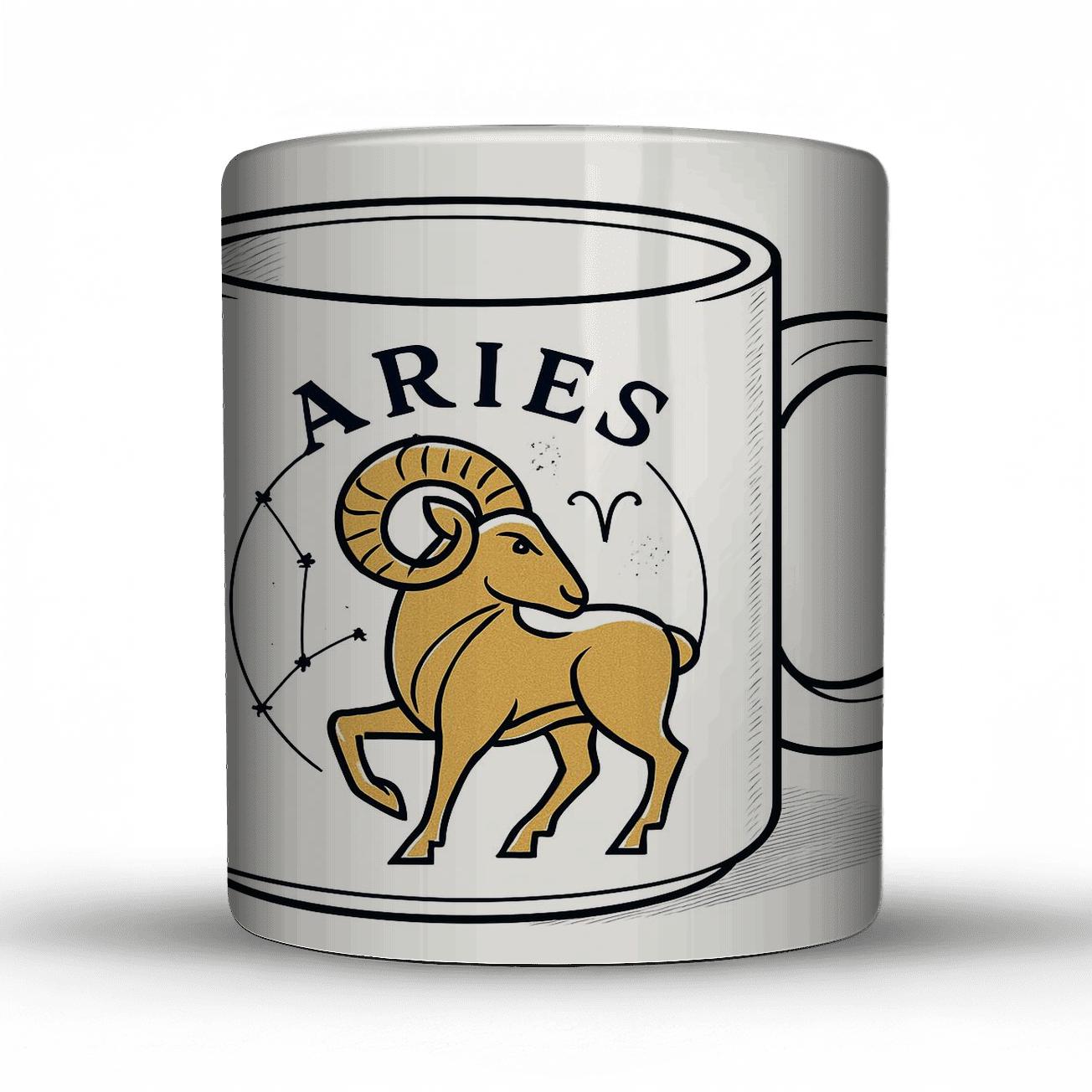 Aries Gold Foil Ram With Bauhaus Zodiac Geometry travel mugs with handles