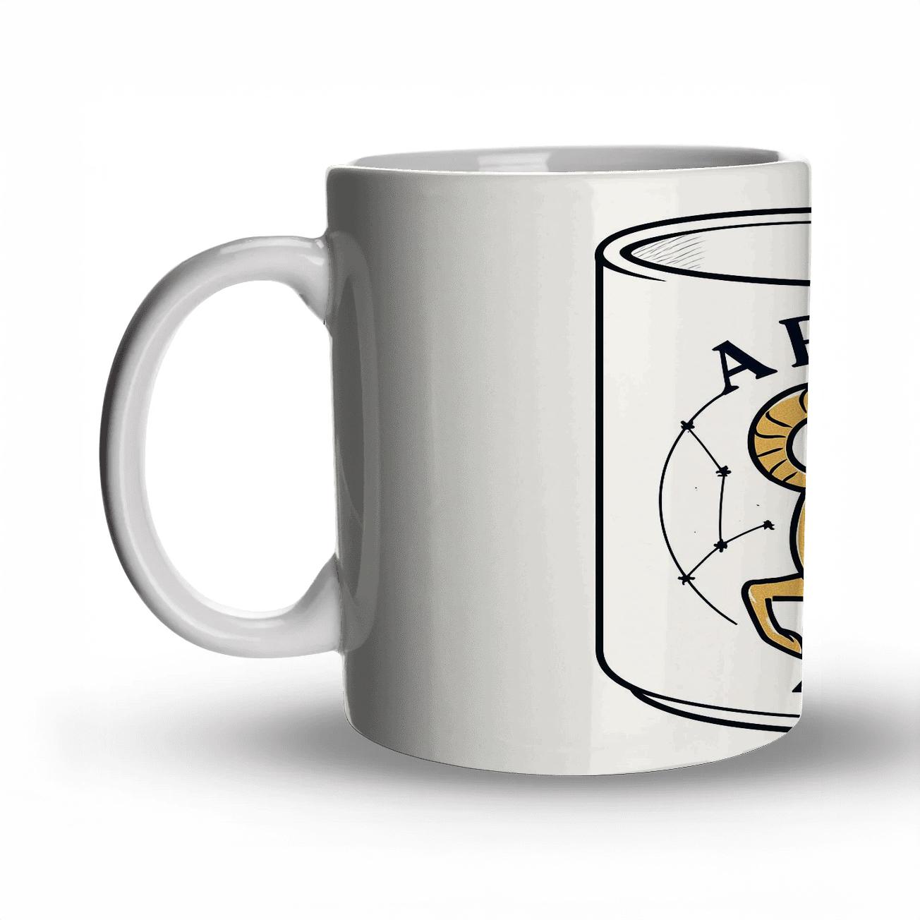 Aries Gold Foil Ram With Bauhaus Zodiac Geometry travel mugs with handles