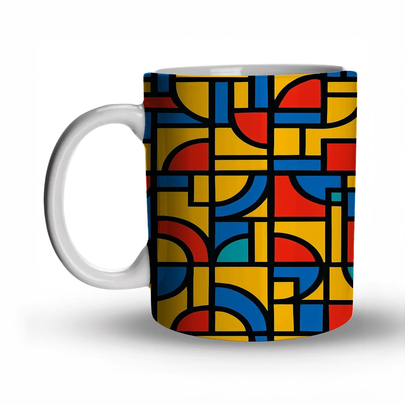 De Stijl Carnival Circuit Lattice ceramic coffee mugs