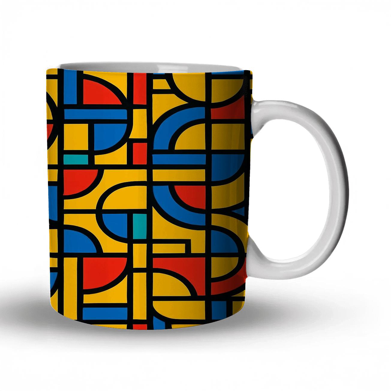De Stijl Carnival Circuit Lattice ceramic coffee mugs