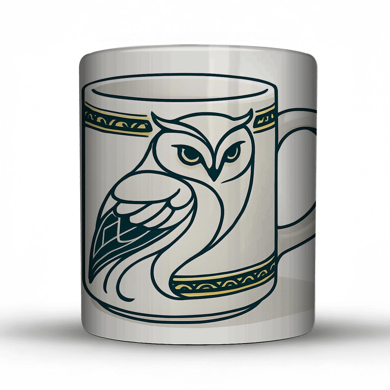 Art Nouveau Owl Linework Mug custom printed mugs