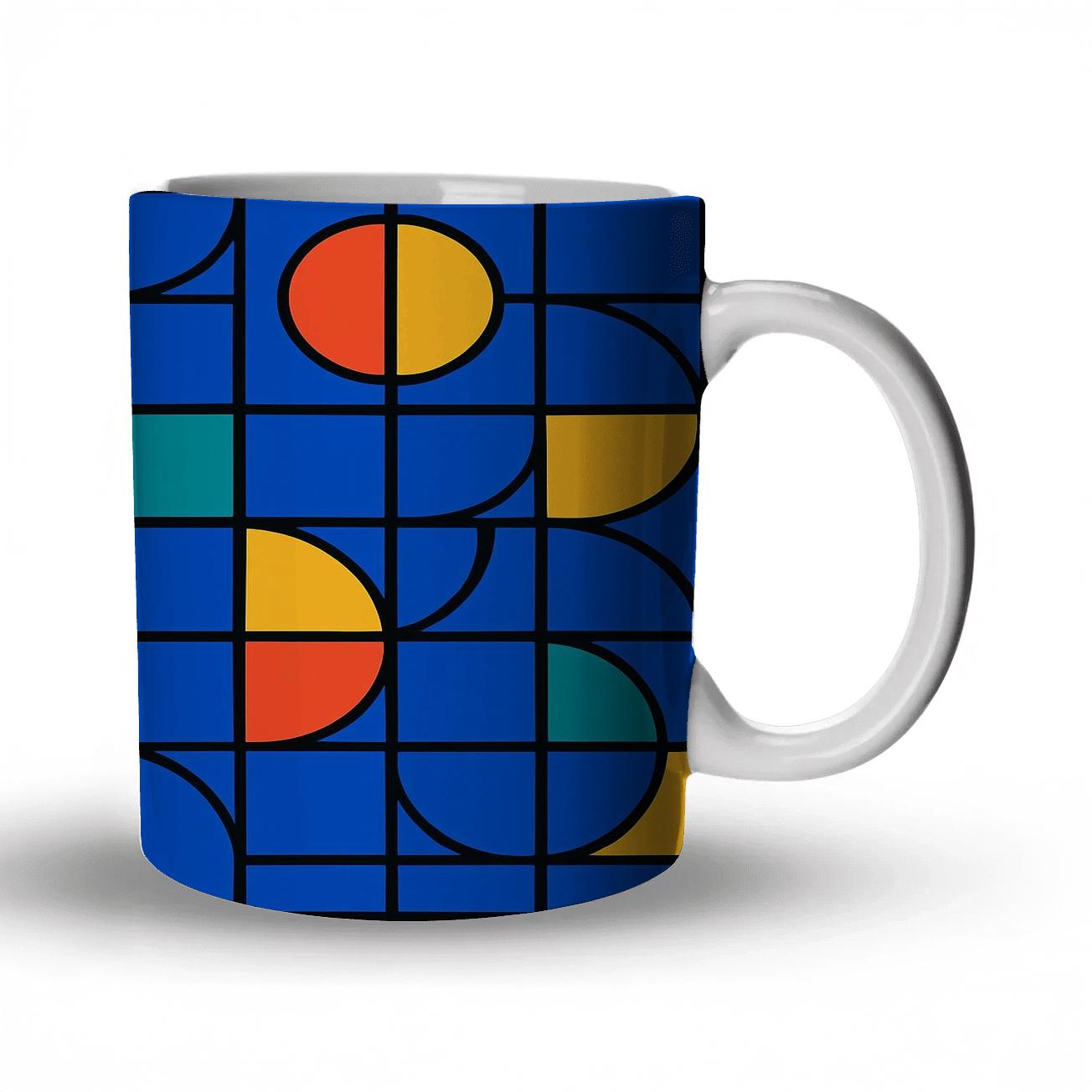 Ultramarine Bauhaus Constellation Grid ceramic coffee mugs