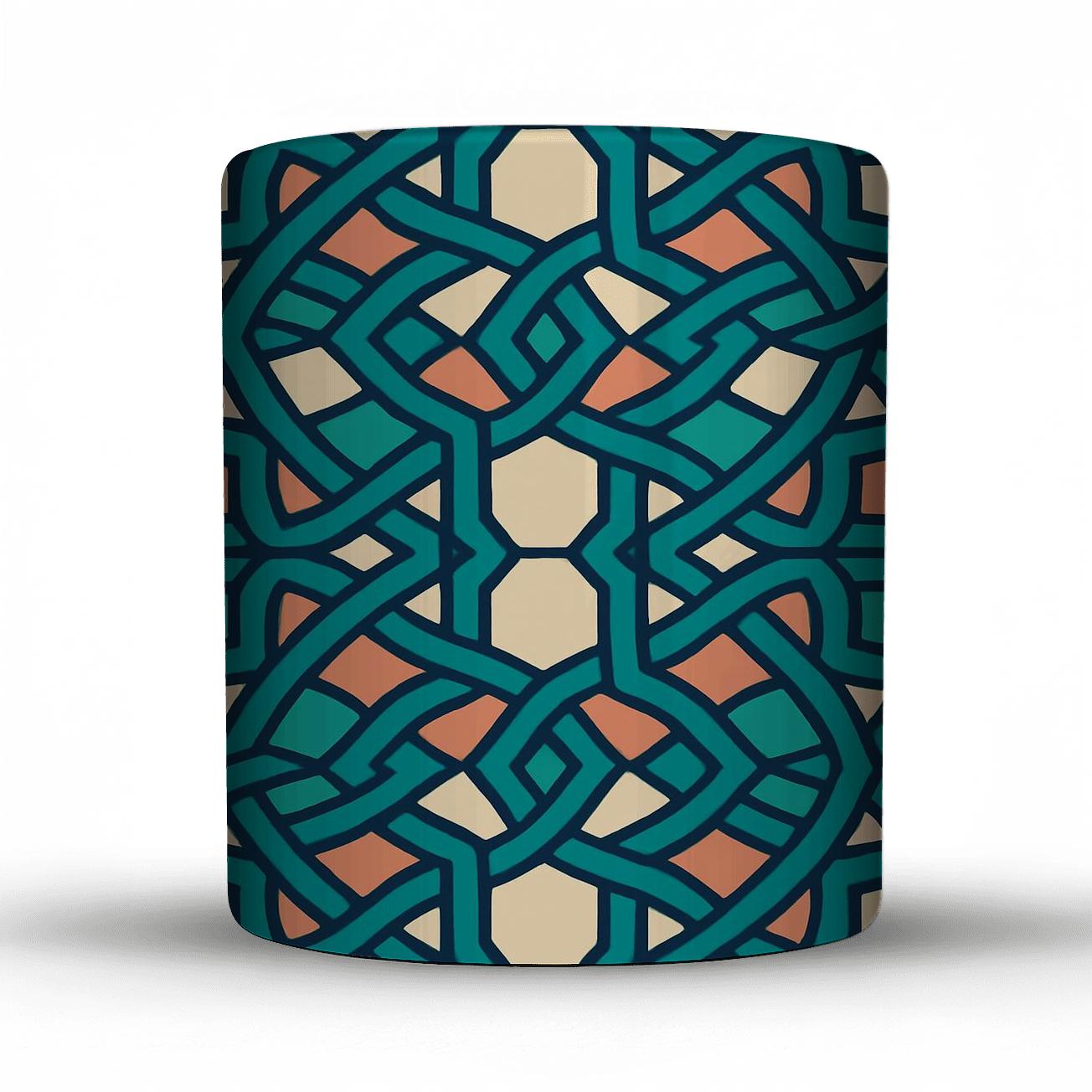 Girih Minimal Knotfield With Op Art Phase Stripes custom printed mugs