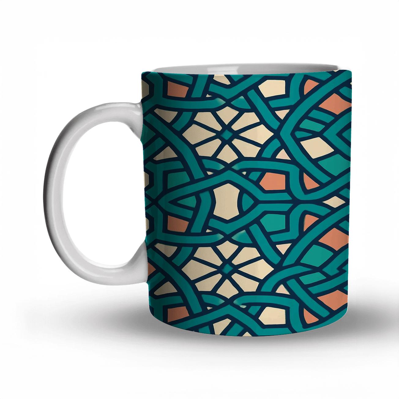 Girih Minimal Knotfield With Op Art Phase Stripes custom printed mugs