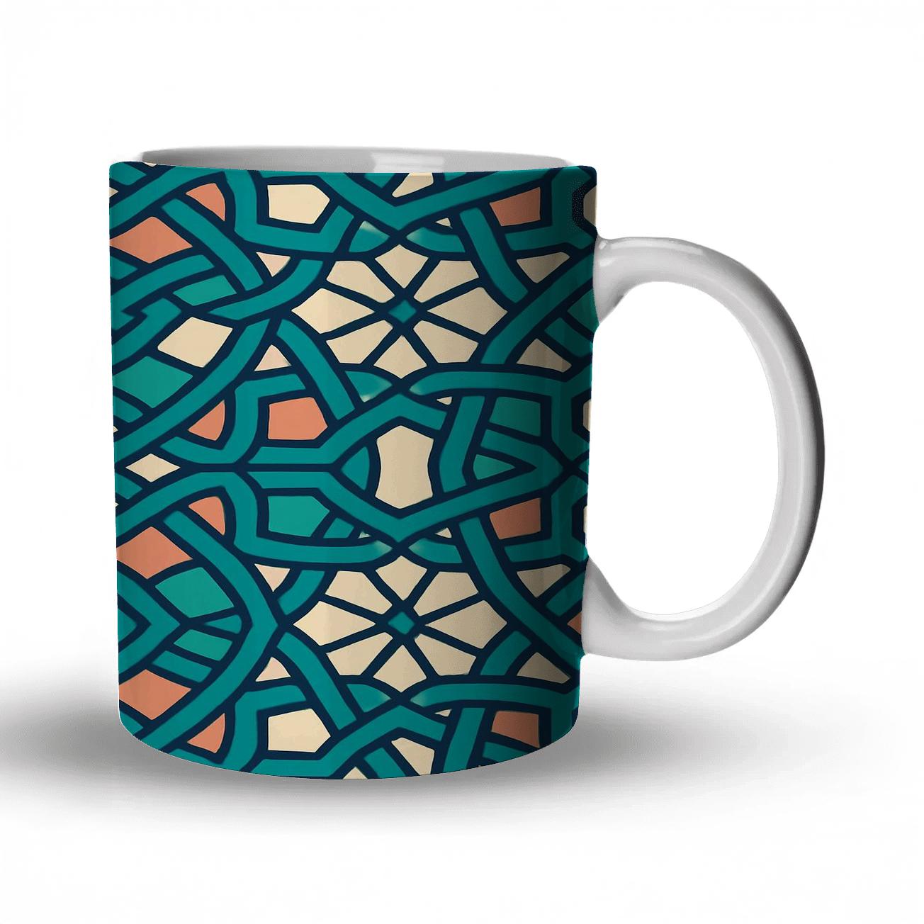 Girih Minimal Knotfield With Op Art Phase Stripes custom printed mugs