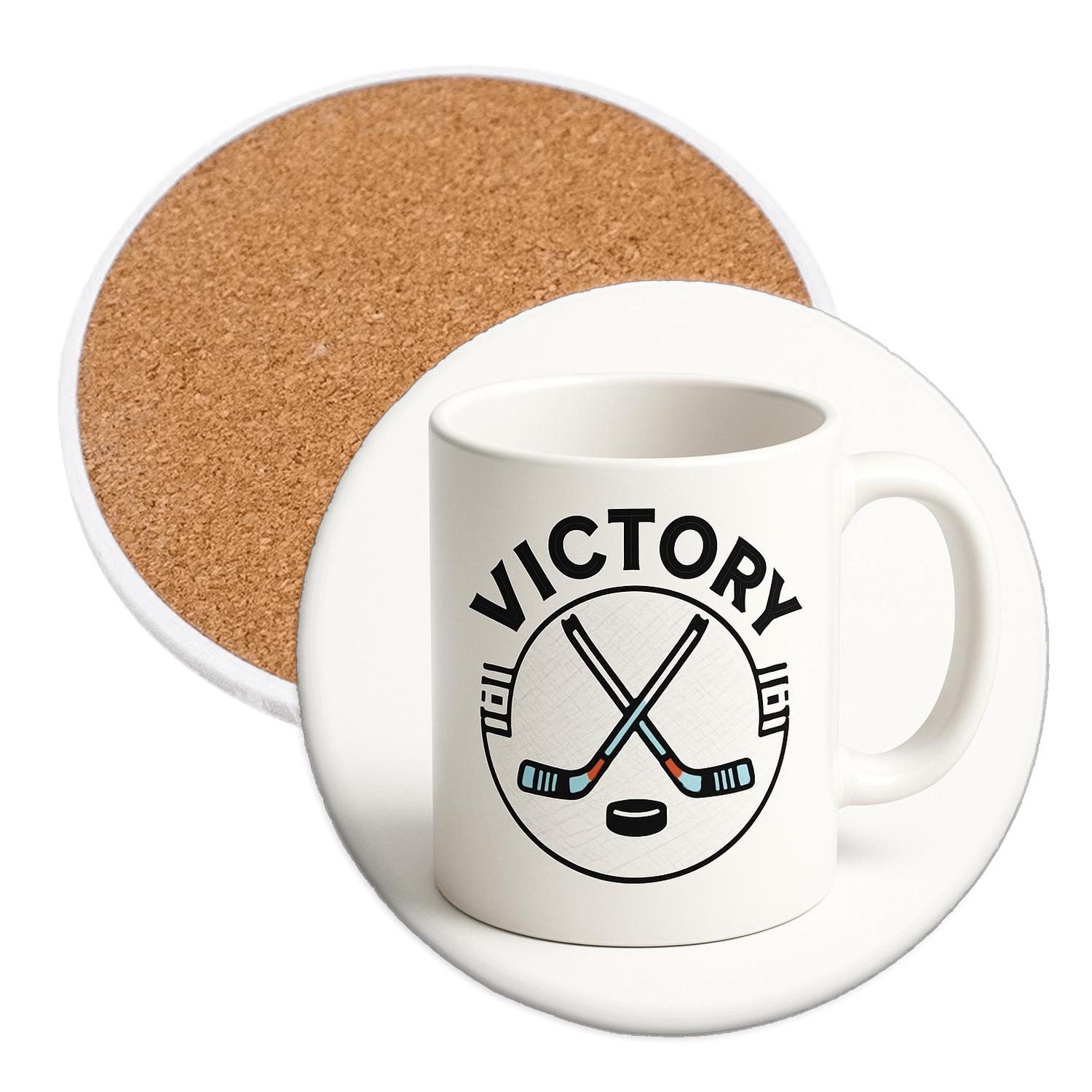 Victory Hockey Sticks Crosshatch Mug Design wooden table coasters