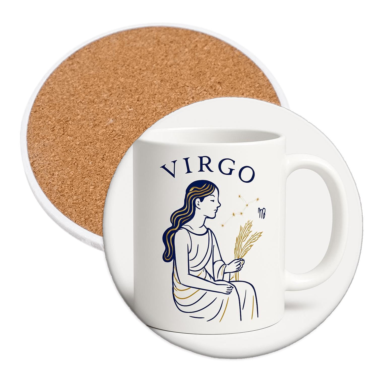 Virgo Lunar Maiden Gold And Navy Line Art Mug Design decorative beverage coasters