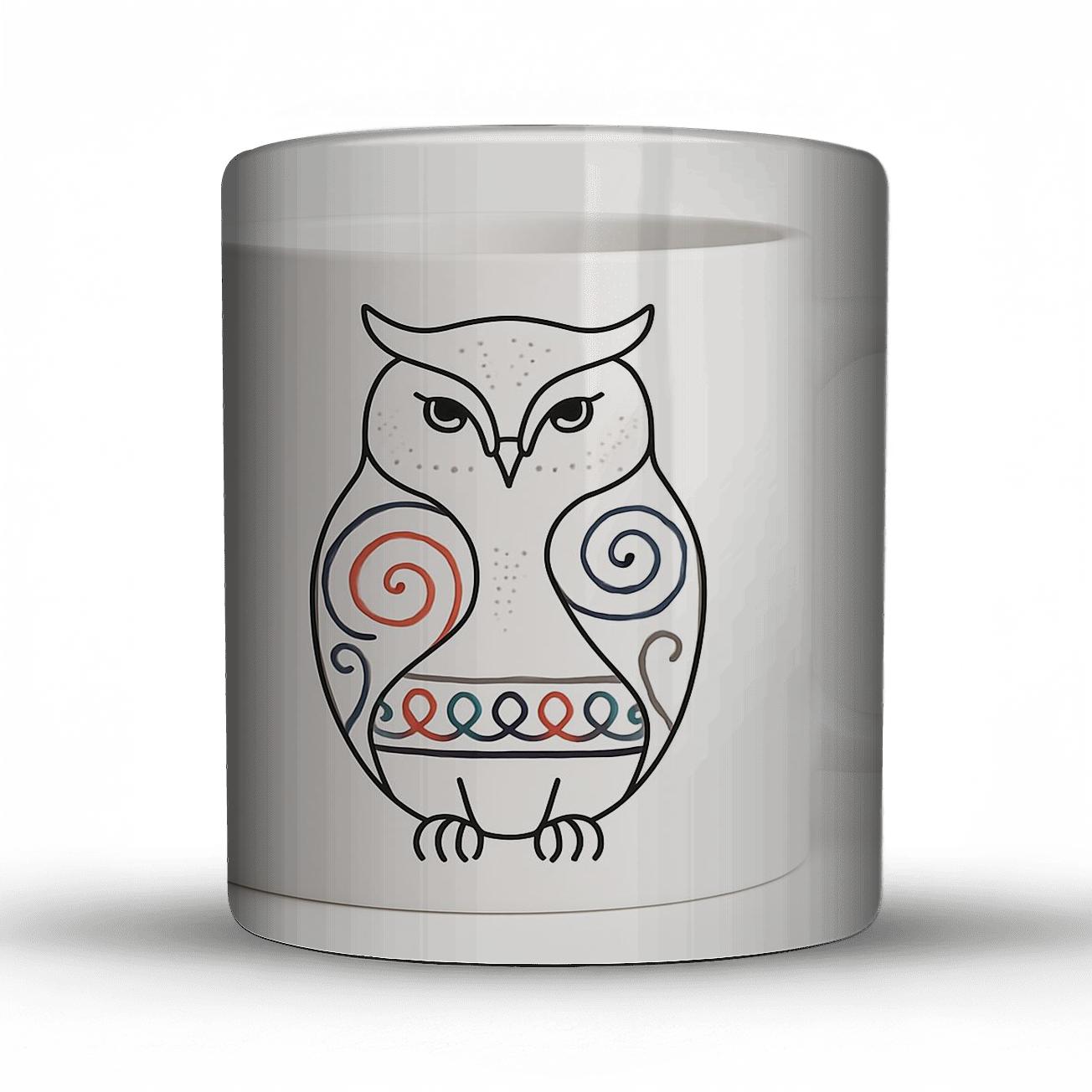 Ainu Ornamental Owl Minimal Linework decorative mug sets