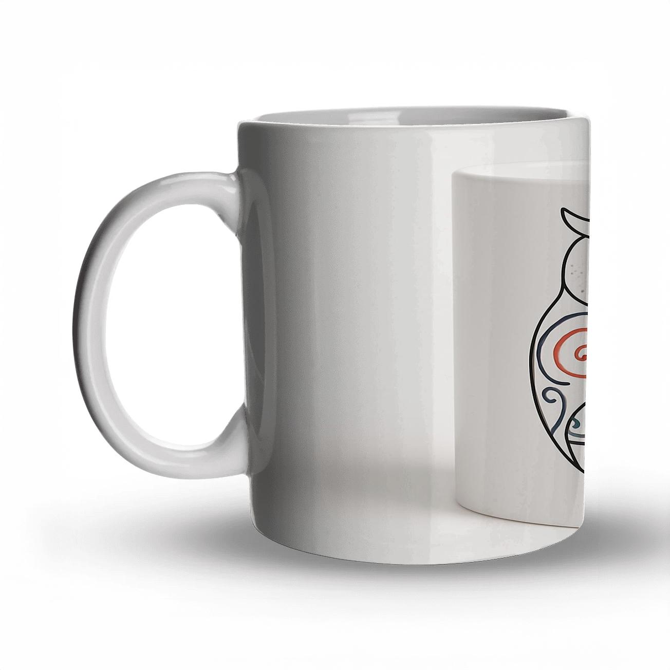 Ainu Ornamental Owl Minimal Linework decorative mug sets