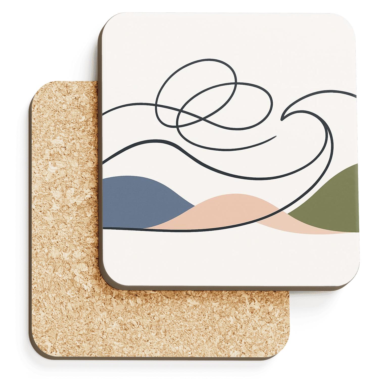 Tidal Dunes Abstract Organics cork coaster sets