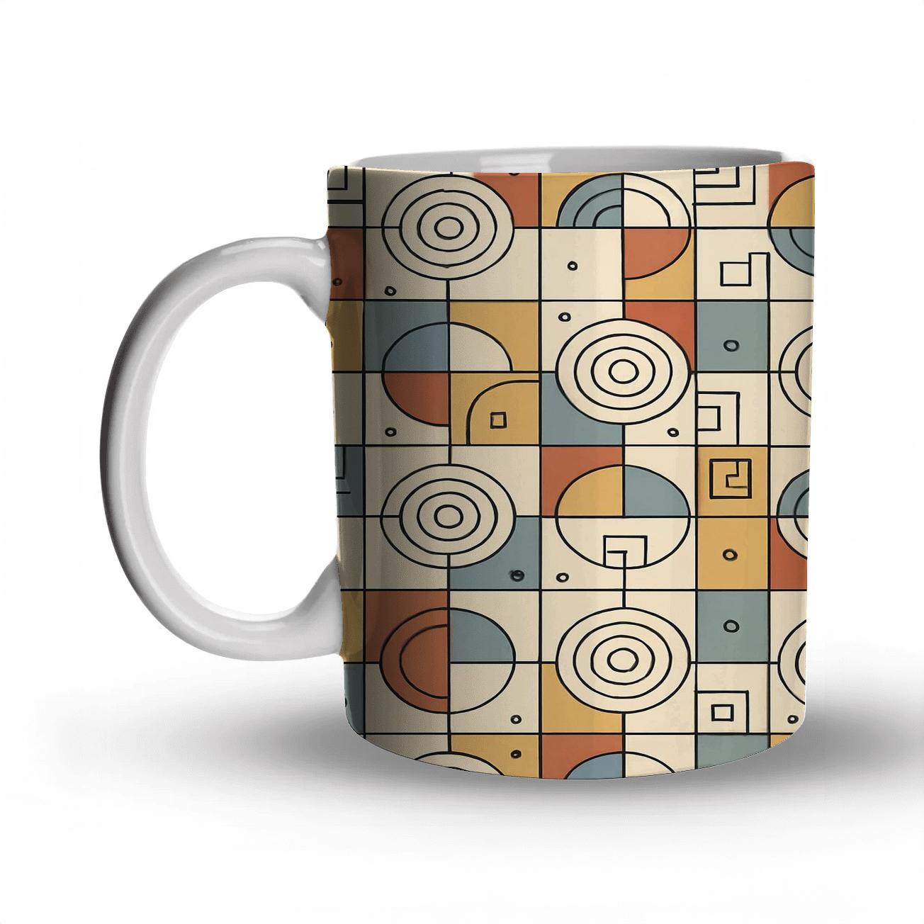 Bauhaus To Wiener Werkstatte Geometric Rosette Grid ceramic coffee mugs