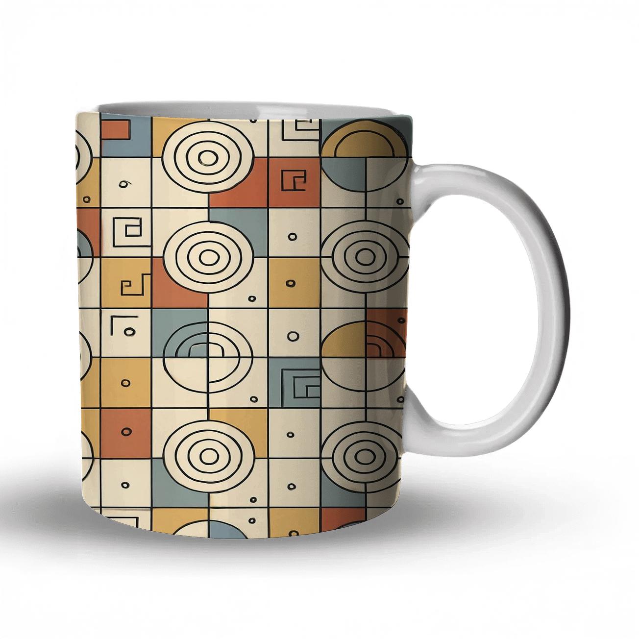 Bauhaus To Wiener Werkstatte Geometric Rosette Grid ceramic coffee mugs