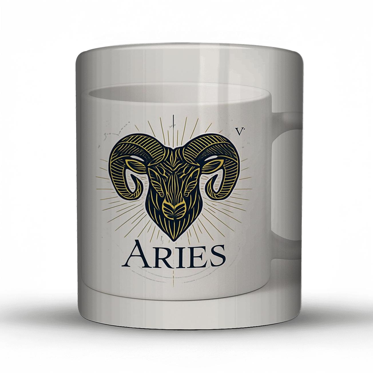 Aries Art Deco Ram Constellation Seal travel mugs with handles