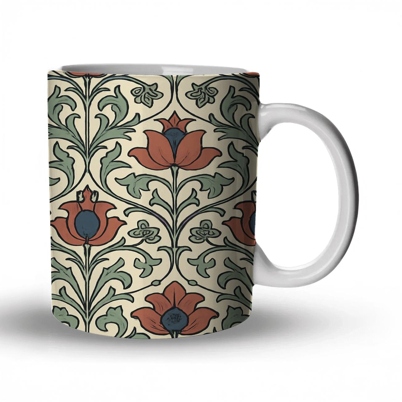 Arts And Crafts Indigo Botanical Tilework personalized mugs