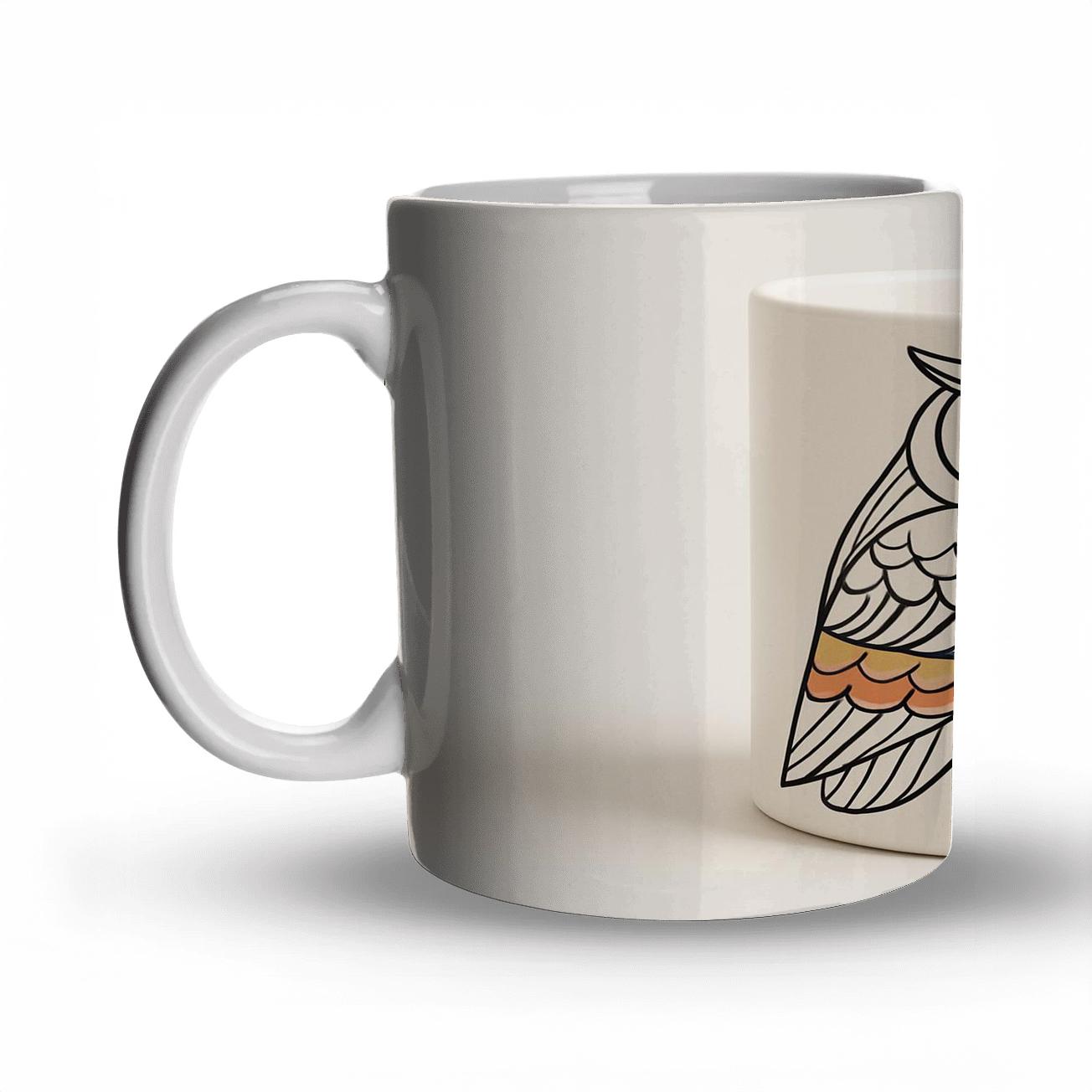 Ukiyoe Owl Minimal Line Pattern Wrap gift mugs for occasions