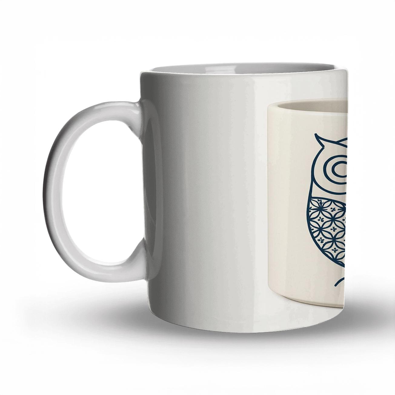 Moonlit Owl Ainu Sashiko Spiral novelty coffee mugs