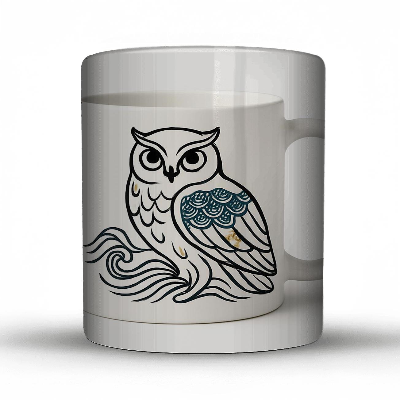 Ukiyo E Owl Night Wave Minimal Mug gift mugs for occasions
