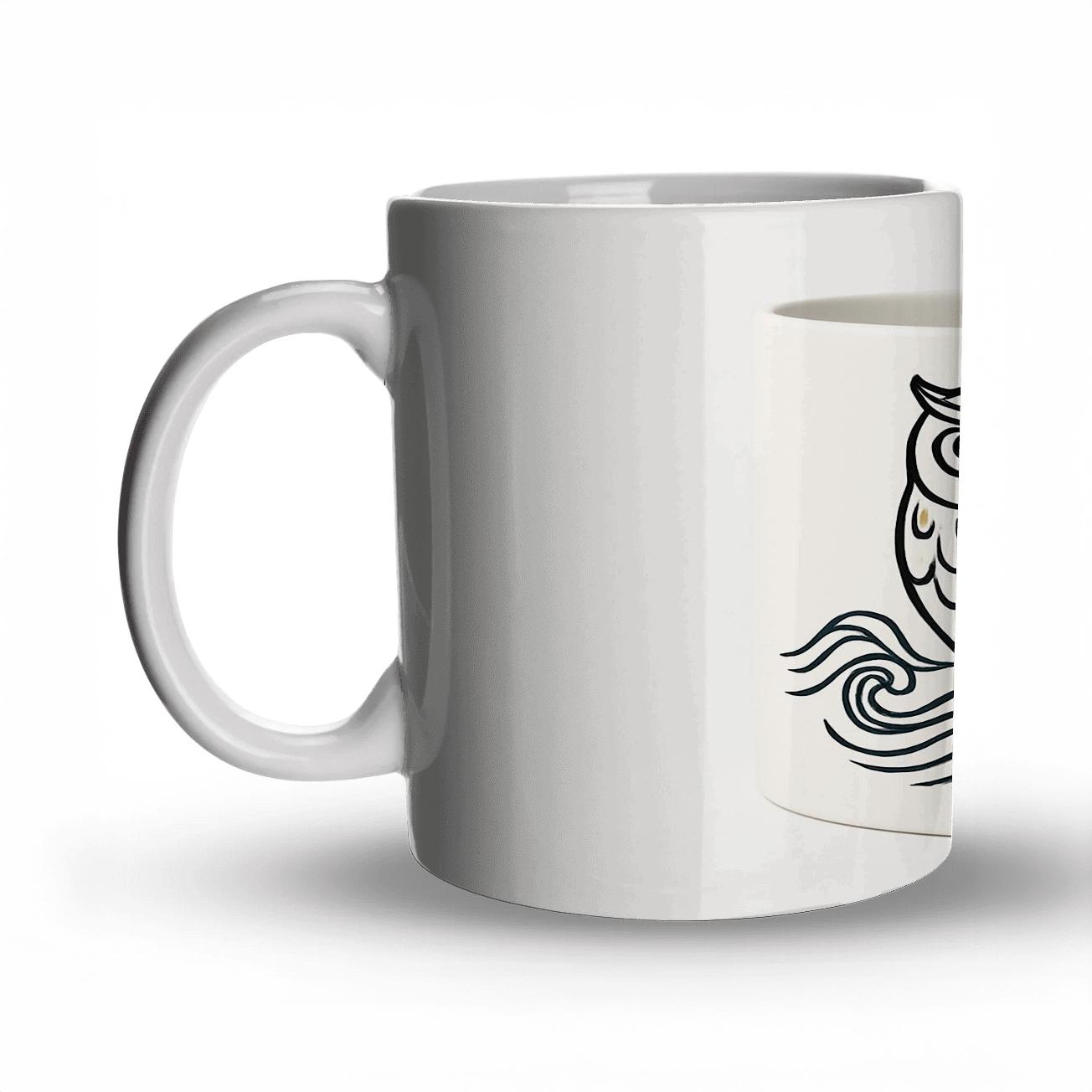 Ukiyo E Owl Night Wave Minimal Mug gift mugs for occasions
