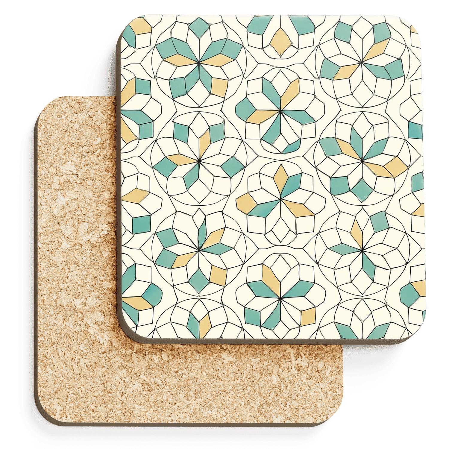 Sacred Polygon Rosette Lattice wooden table coasters