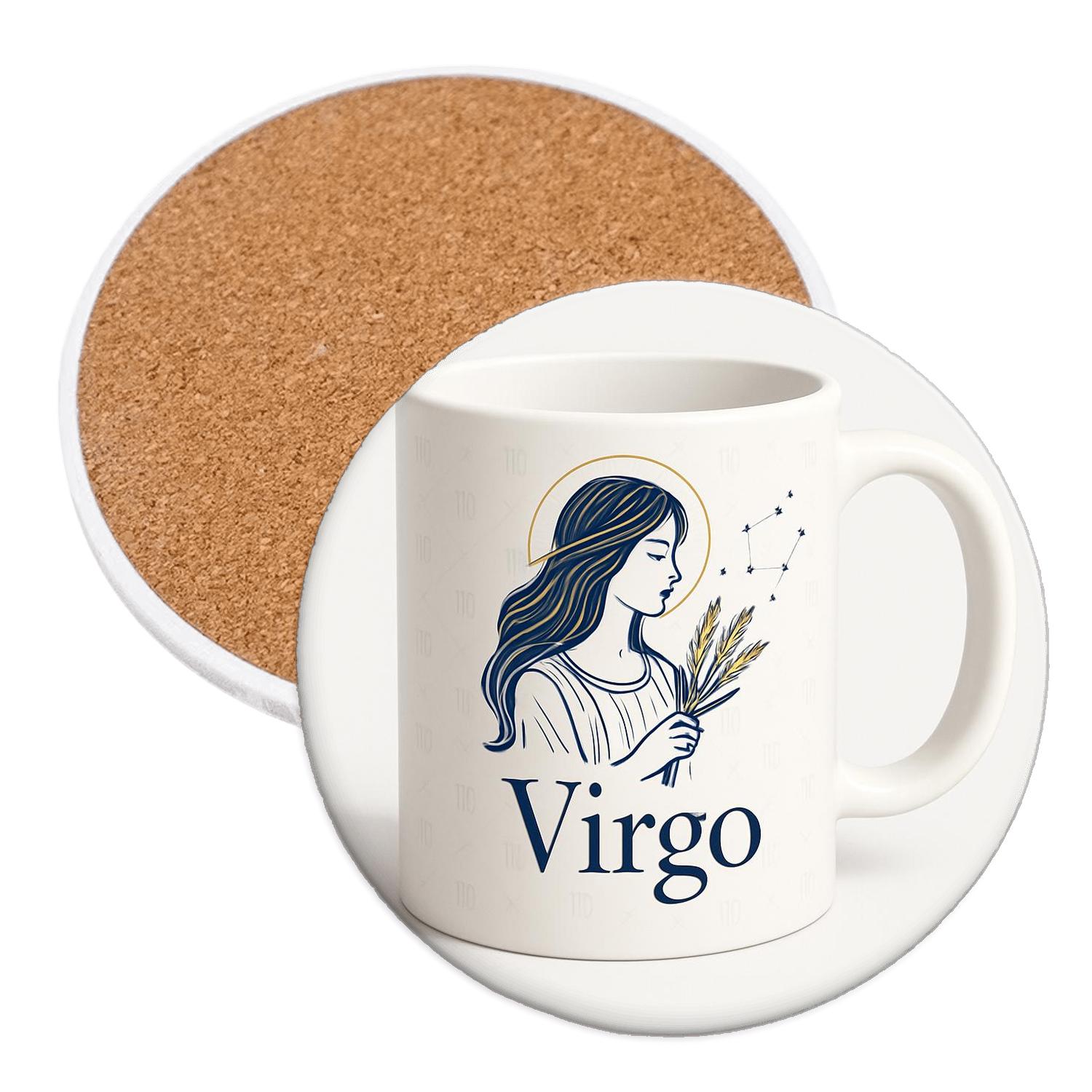 Virgo Celestial Maiden Line Art Mug Design cork coaster sets