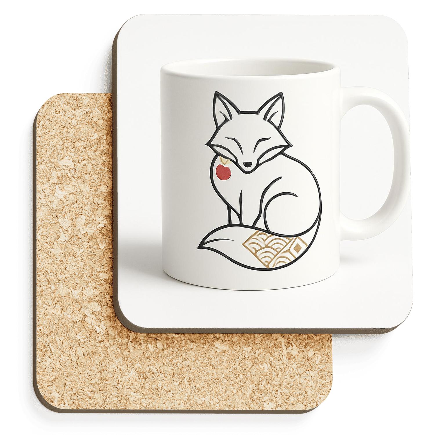 Rinpa Fox Minimal Line Wrap decorative beverage coasters