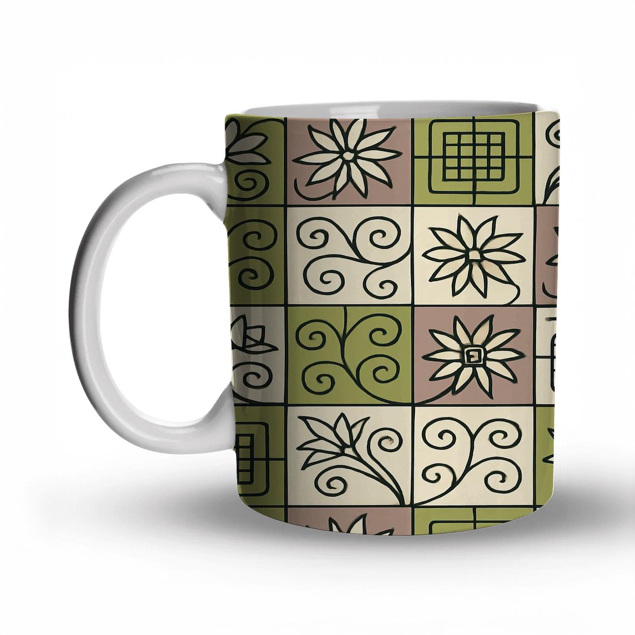Vienna Secession Starflower Scrollwork travel mugs with handles