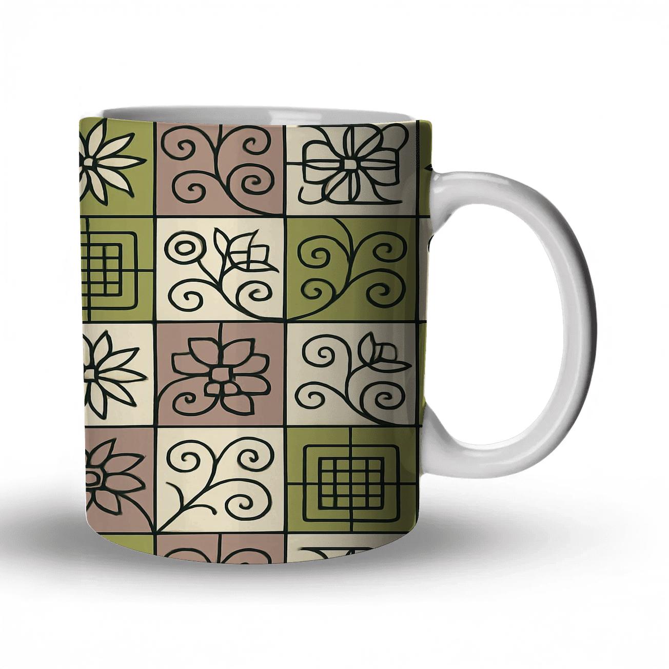 Vienna Secession Starflower Scrollwork travel mugs with handles