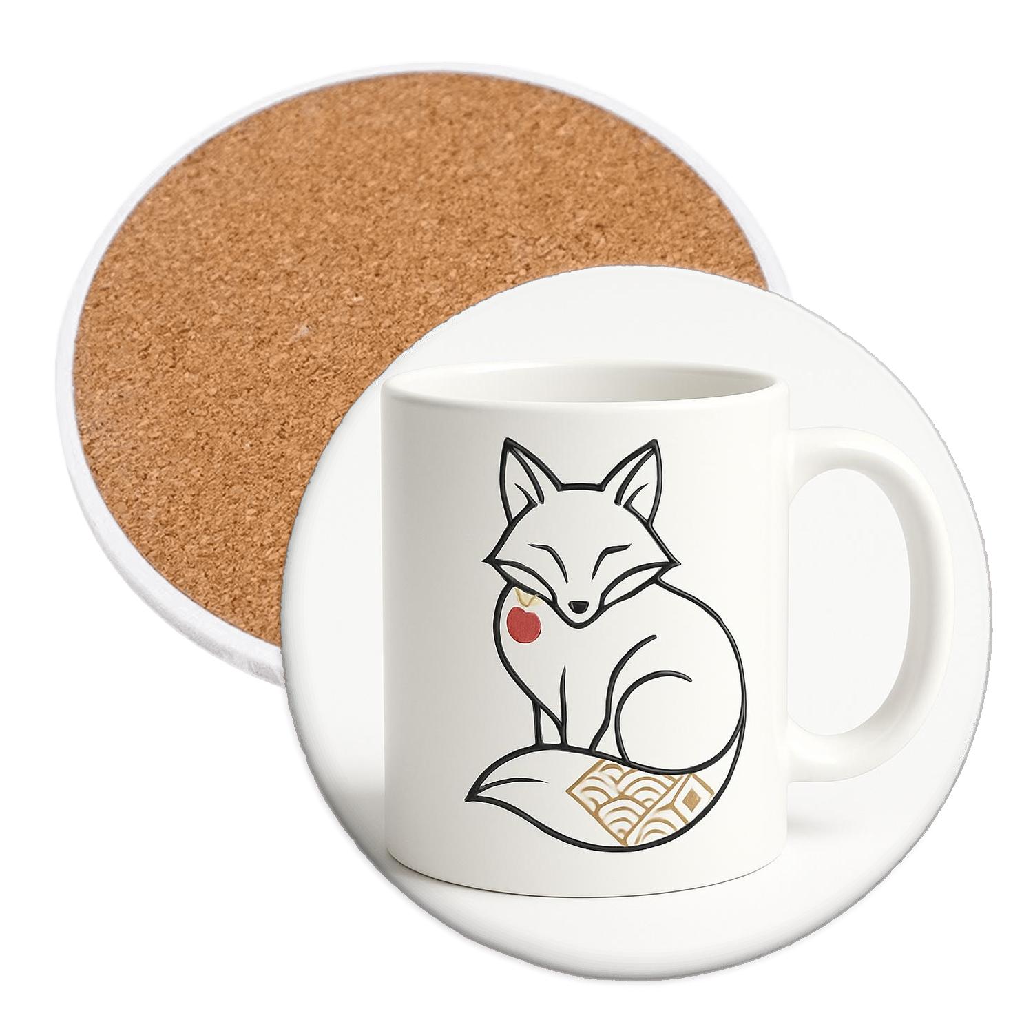 Rinpa Fox Minimal Line Wrap personalized drink coasters