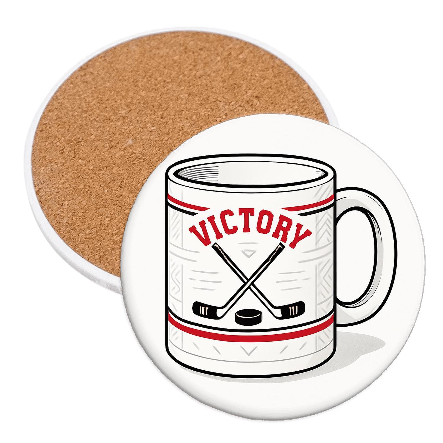 Hockey Crossed Sticks Victory Crest Mug Line Art wooden table coasters