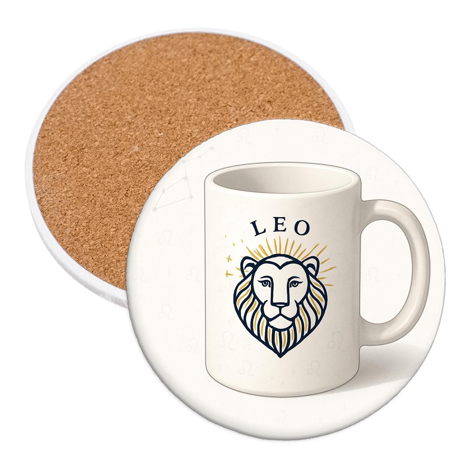 Leo Solar Crest Mug Line Art cork coaster sets