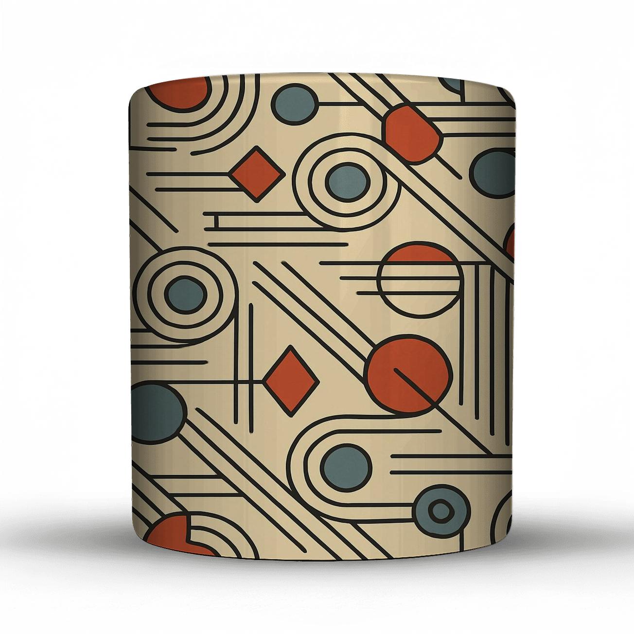 Bauhaus Comet Weave Geometric Ornament travel mugs with handles