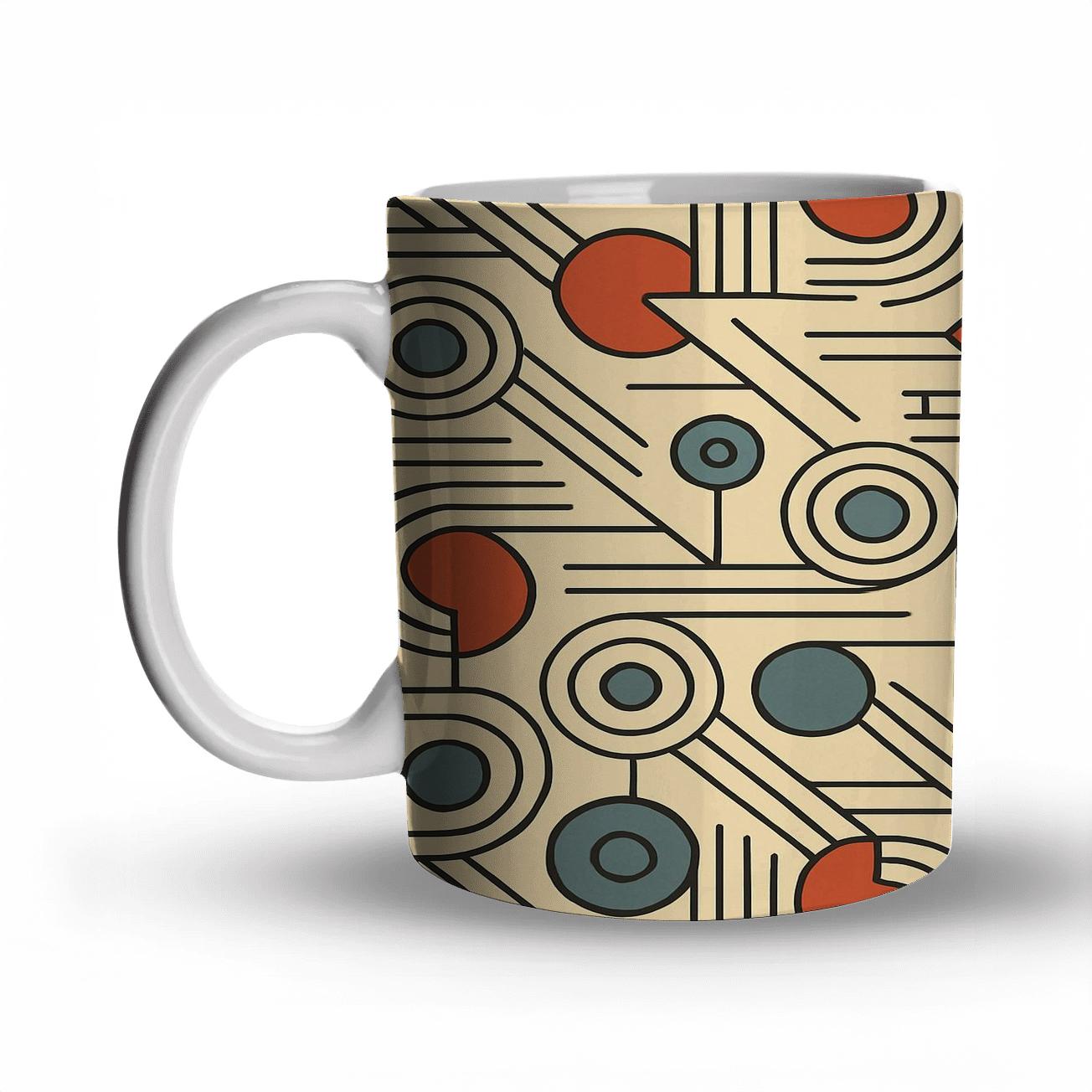 Bauhaus Comet Weave Geometric Ornament travel mugs with handles