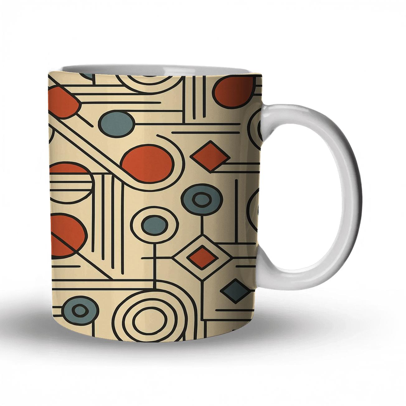 Bauhaus Comet Weave Geometric Ornament travel mugs with handles