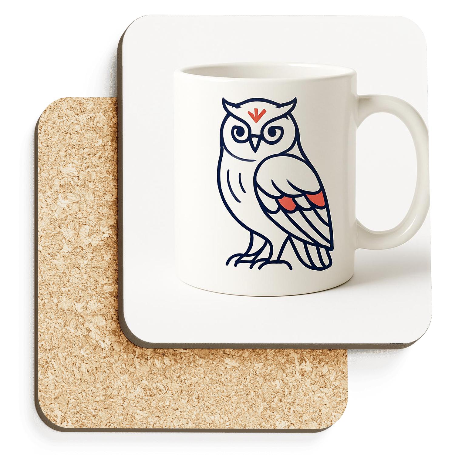 Ukiyo E Owl Minimal Crest Pattern personalized drink coasters
