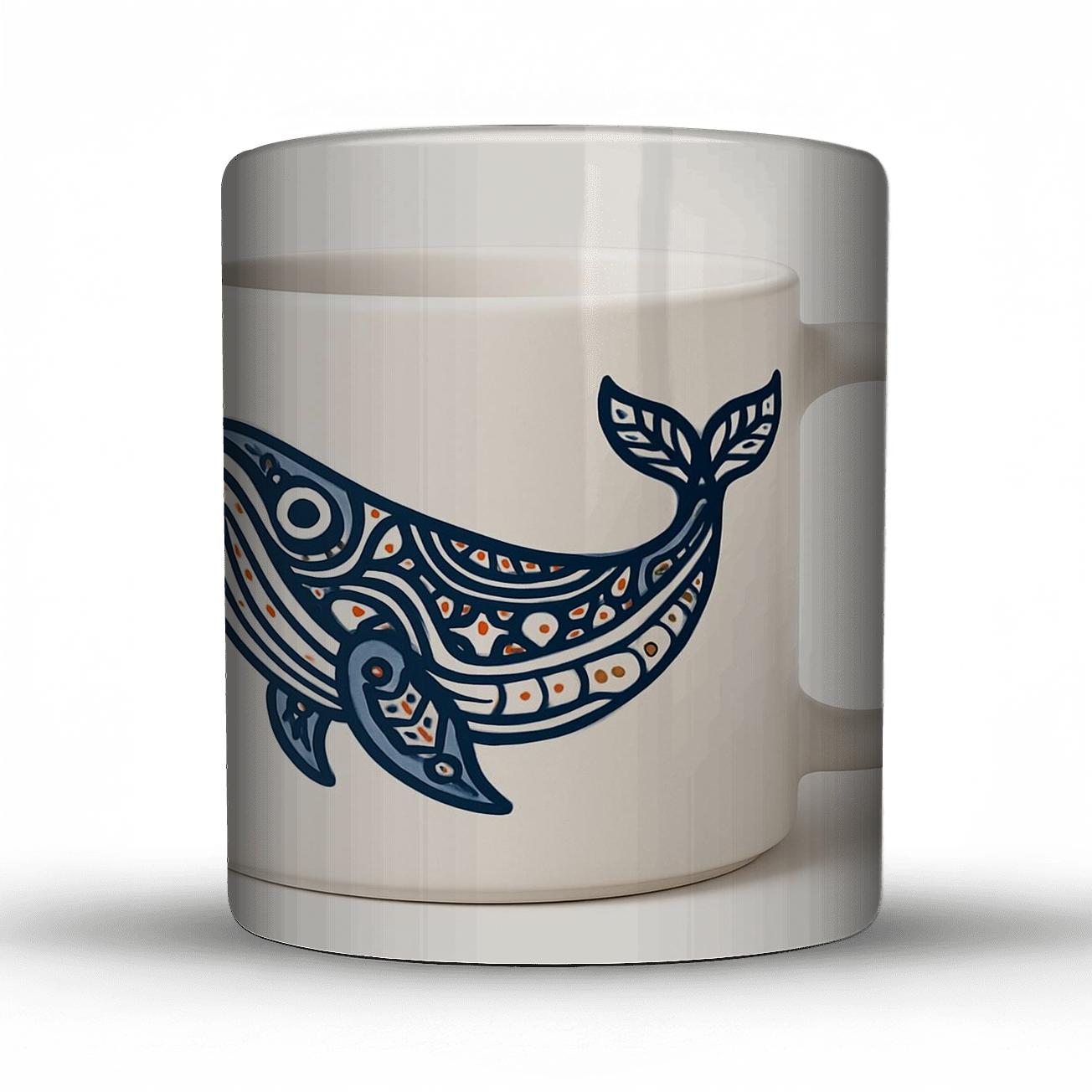 Ainu Pattern Whale Minimal Line Wrap travel mugs with handles