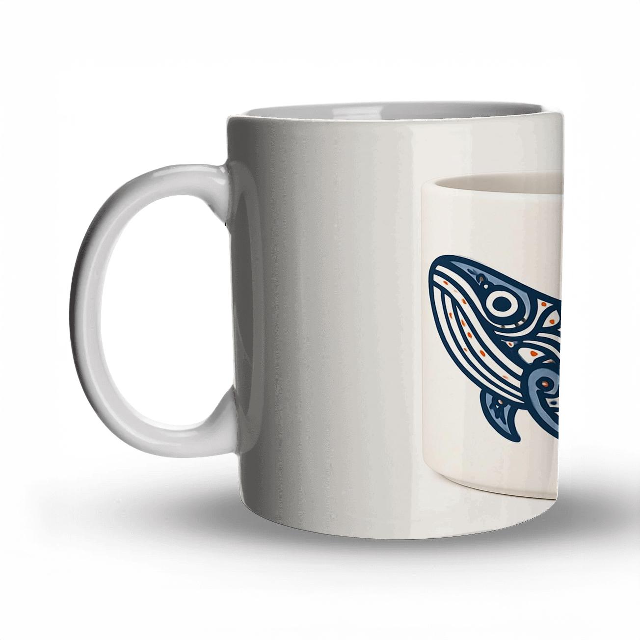 Ainu Pattern Whale Minimal Line Wrap travel mugs with handles