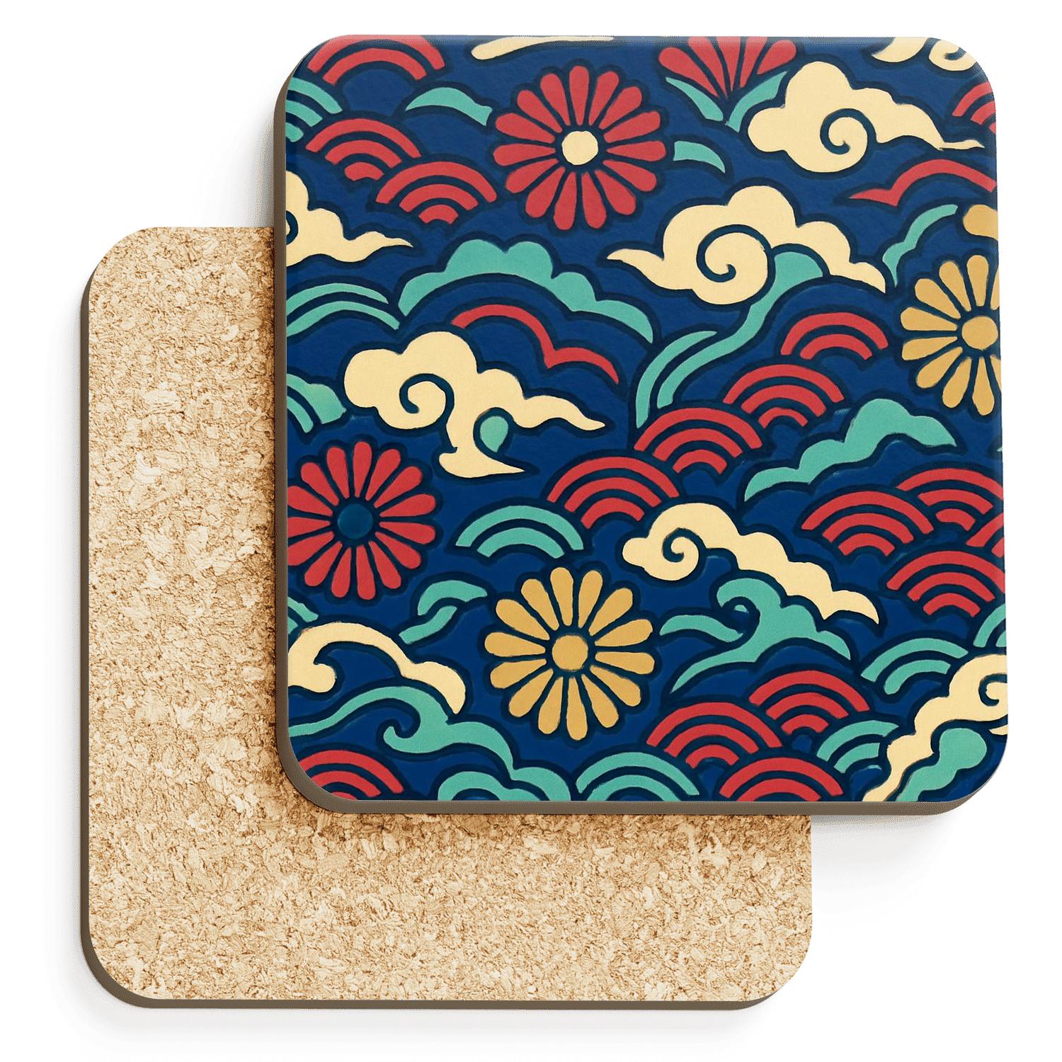 Ukiyoe Pop Wave Filigree elegant tabletop coasters