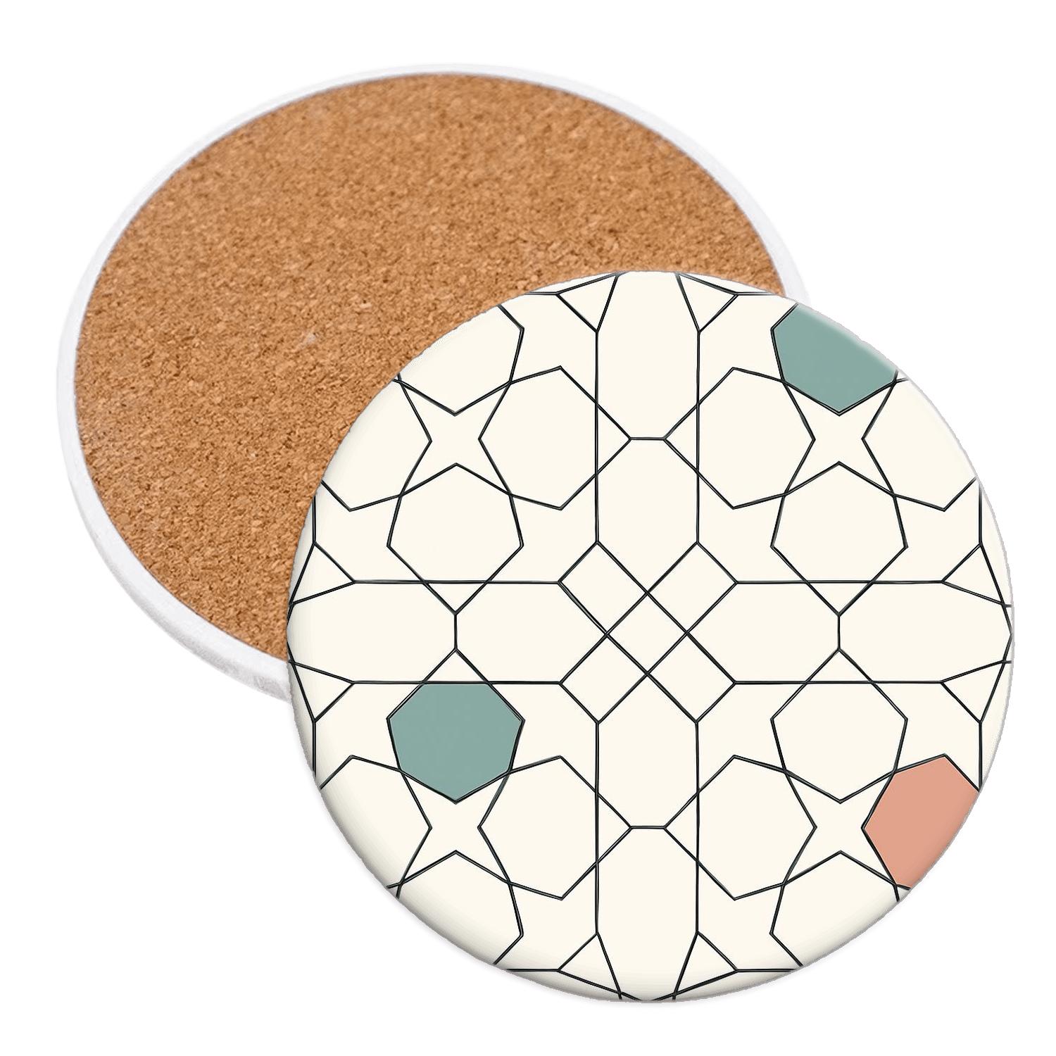 Girih Star Lattice Minimal Ornament cork coaster sets