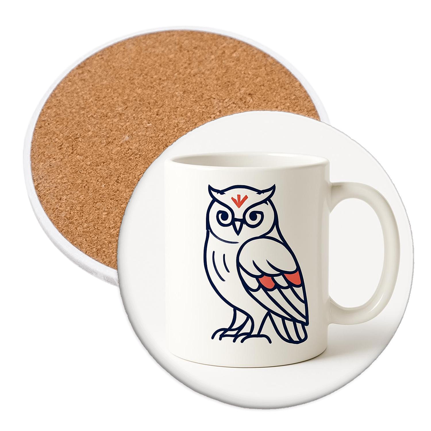 Ukiyo E Owl Minimal Crest Pattern cork coaster sets