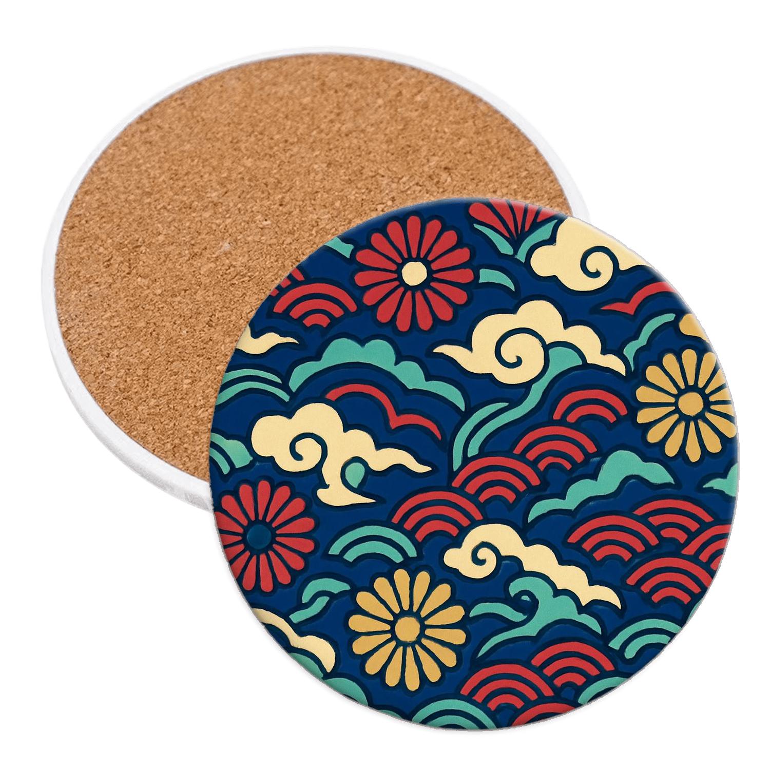 Ukiyoe Pop Wave Filigree cork coaster sets
