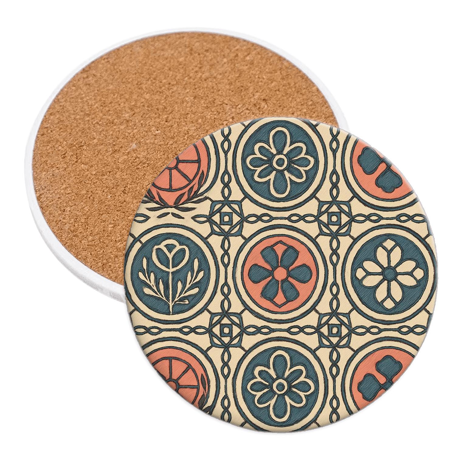 Vienna Secession Sunwheel Guilloche cork coaster sets