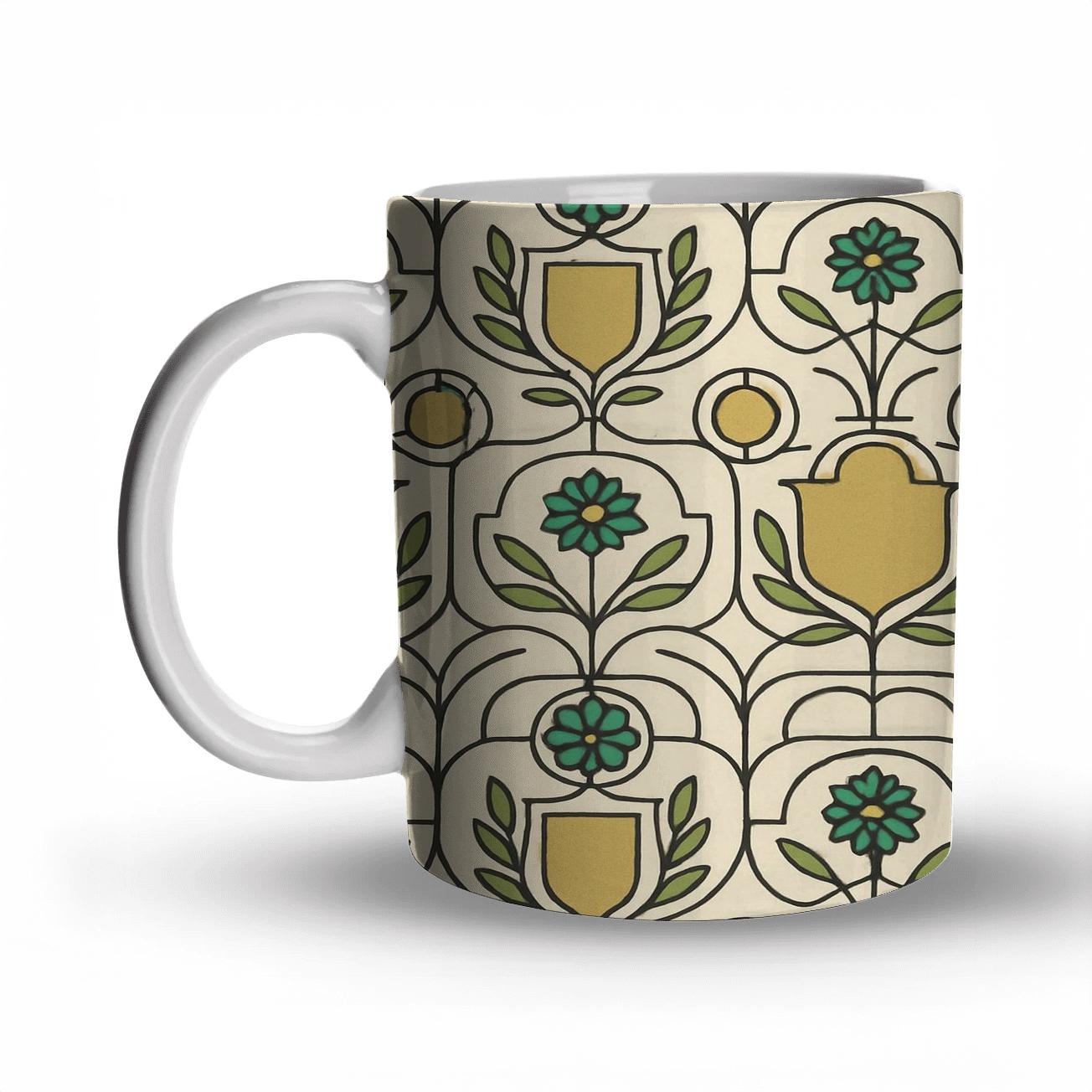 Vienna Secession Star Cartouche Floral Lattice insulated thermal mugs