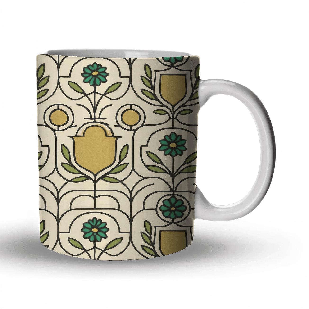 Vienna Secession Star Cartouche Floral Lattice insulated thermal mugs