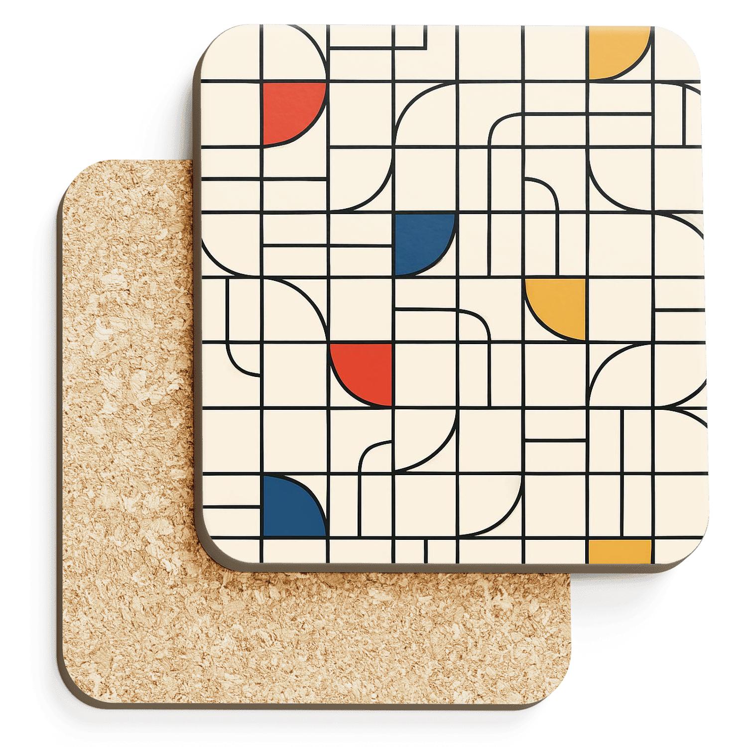 Bauhaus Harmonic Grid Weave cork coaster sets