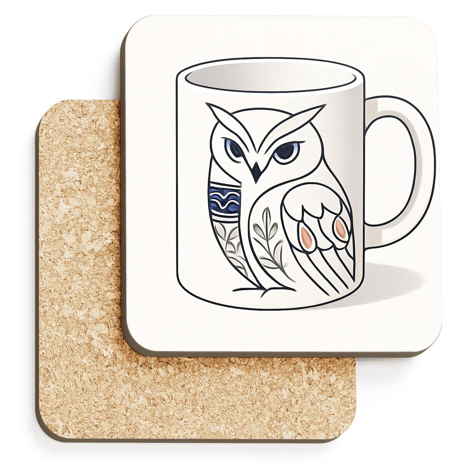 Ukiyoe Owl Ornament Linework absorbent drink coasters