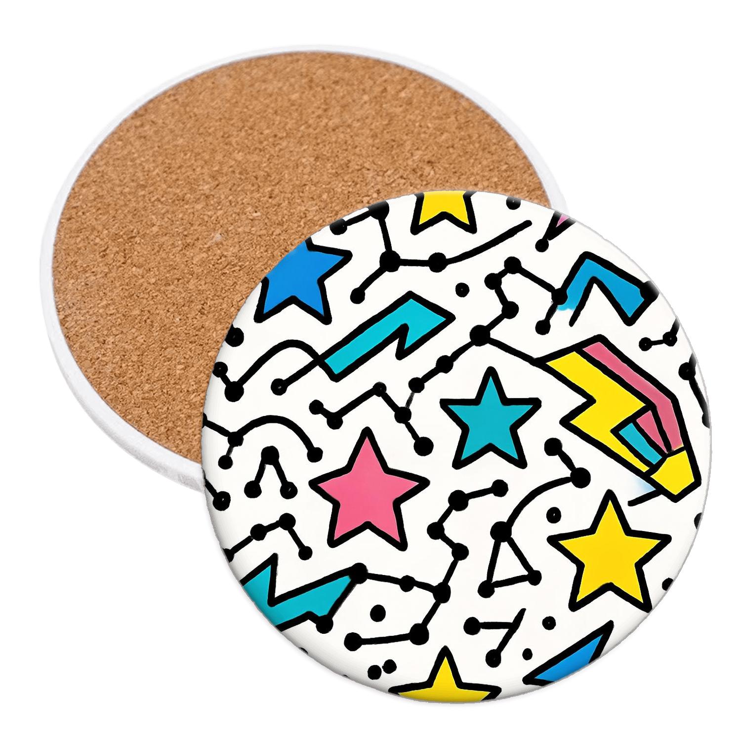 Orbiting Memphis Constellations wooden table coasters