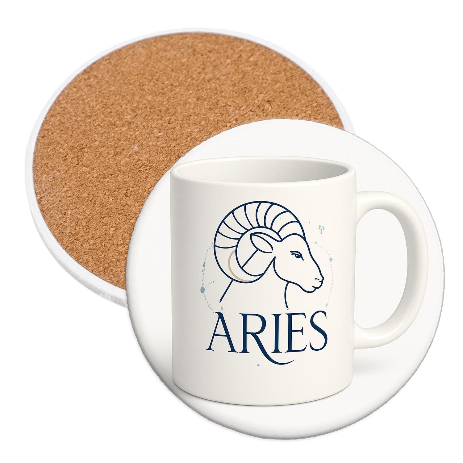 Aries Art Deco Constellation Mug Line Art wooden table coasters