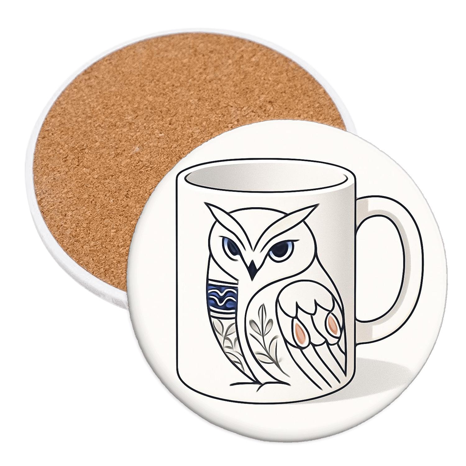 Ukiyoe Owl Ornament Linework wooden table coasters