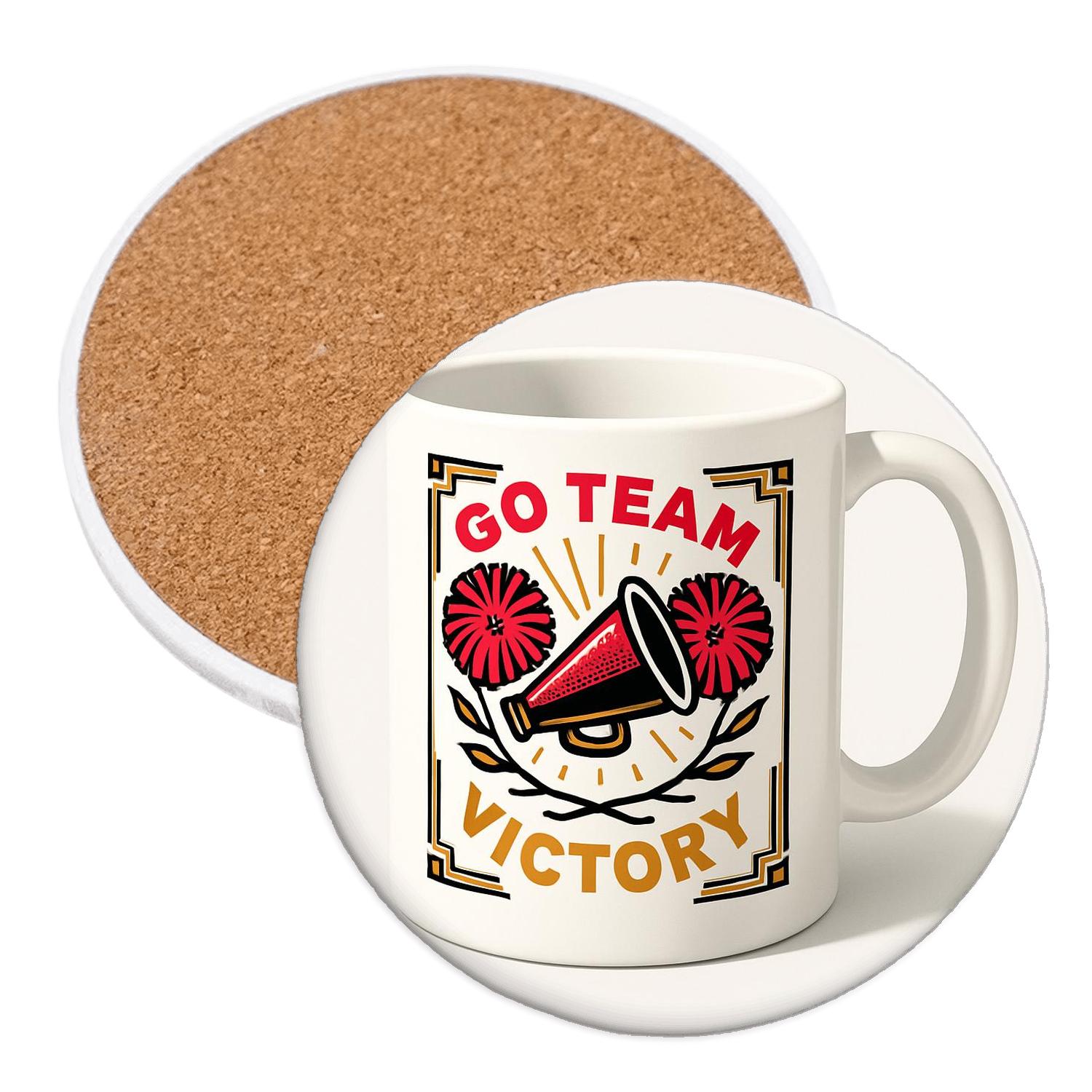 Cheer Victory Pom Pom Minimal Line Art Mug wooden table coasters